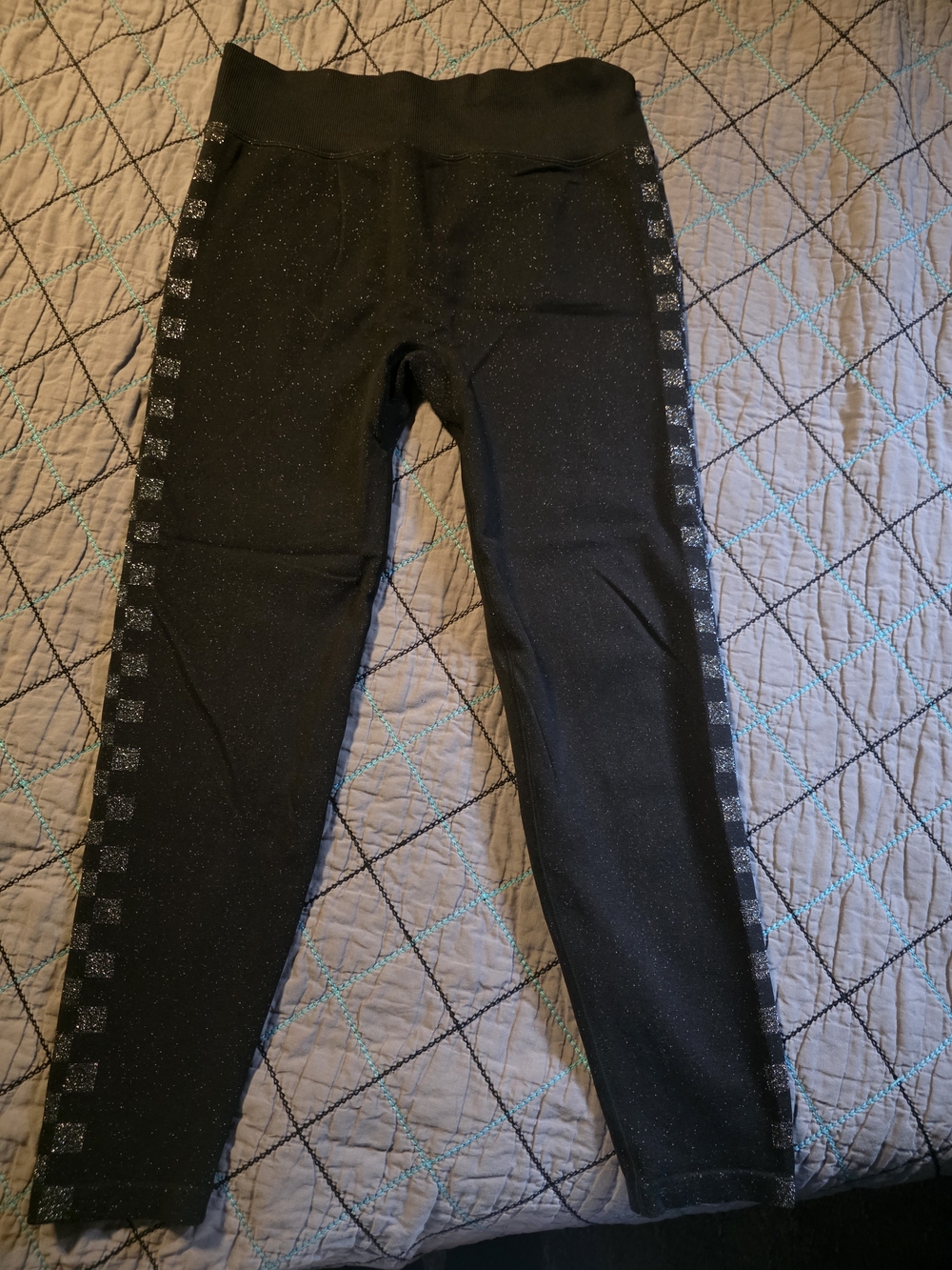 Black Sparkle Leggings with Side Glitter Stripe PINK active